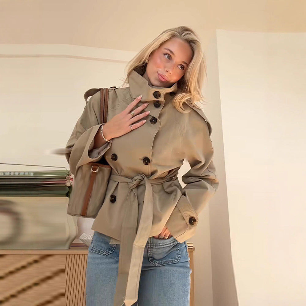 Auren Lace-Up Cinched Trench Coat