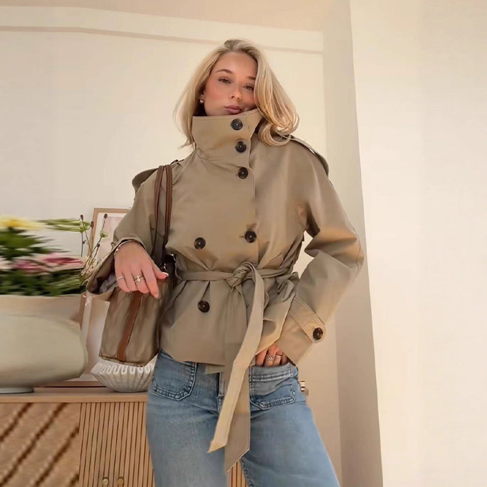Auren Lace-Up Cinched Trench Coat