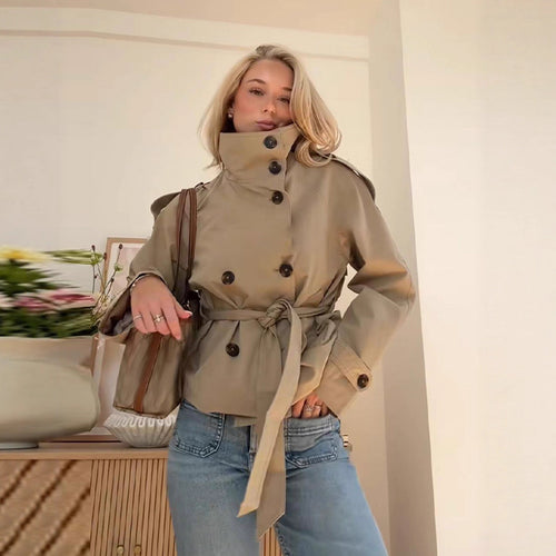 Auren Lace-Up Cinched Trench Coat